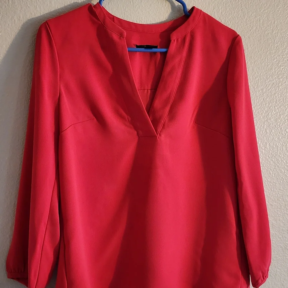 J. Crew 365 Crepe Open V-Neck Blouse Vibrant Hot Pink Top